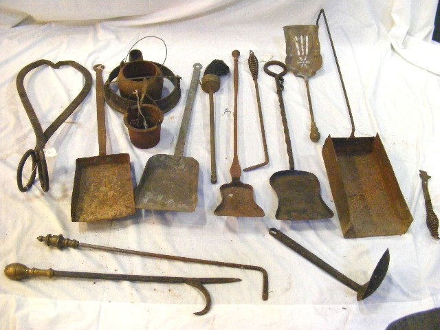 Lot of misc. fireplace tools, shovels, pokers, ic: Lot of misc. fireplace tools, shovels, pokers, ice tongs, etc..