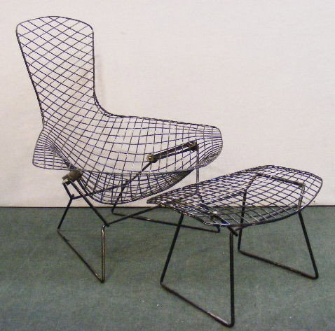 Knoll type wire modern chair & footstool, 39" high: Knoll type wire modern chair & footstool, 39" high, 38" wide