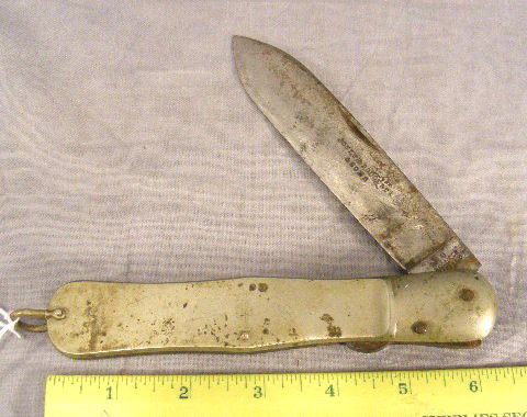 Joseph Rodgers & Sons large folding knife, Sheffie: Joseph Rodgers & Sons large folding knife, Sheffield #6. Knife is 11" long extended & 6" long folded. Some pitting, light rust on blade, locks tight open, spring is loose when folded.