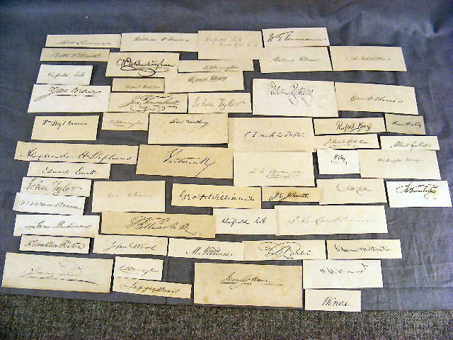 19th C. clipped signature collection, Presidents,: 19th C. clipped signature collection, Presidents, Military men, etc. Jefferson Davis, John Tyler, Jon Trumbull, Martin Van Buren, James Buchanan, Danl. Webster, Winfield Scott, Franklin Pierce, Millar