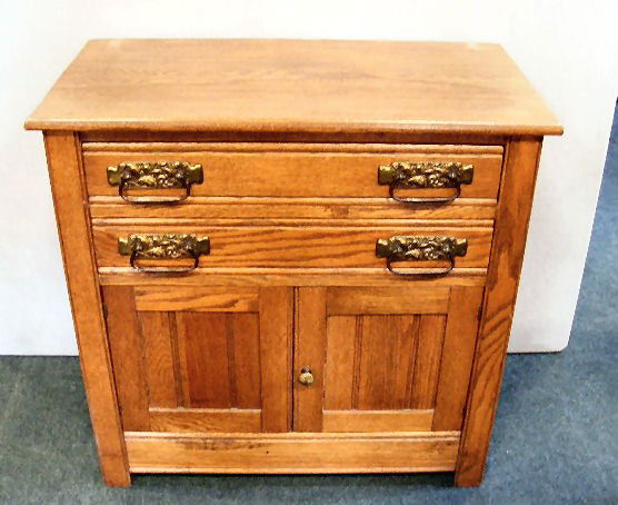 Oak commode with two drawers, 29" high, 30" wide,: Oak commode with two drawers, 29" high, 30" wide, 16" deep