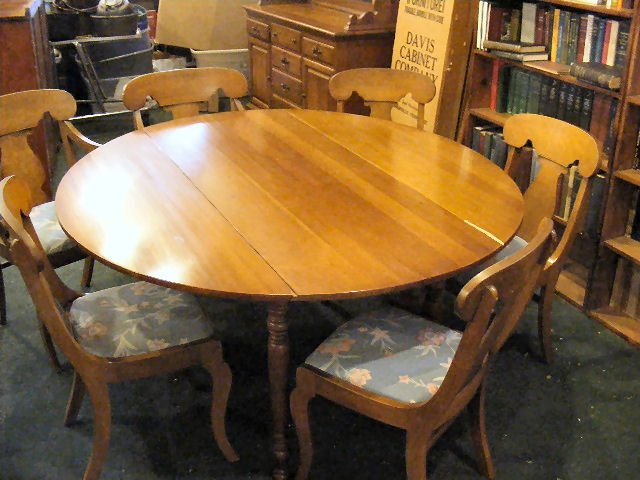 Cherry table, 6 chairs, hutch & 2 leaves. Davis c: Cherry table, 6 chairs, hutch & 2 leaves. Davis cabinet Co.