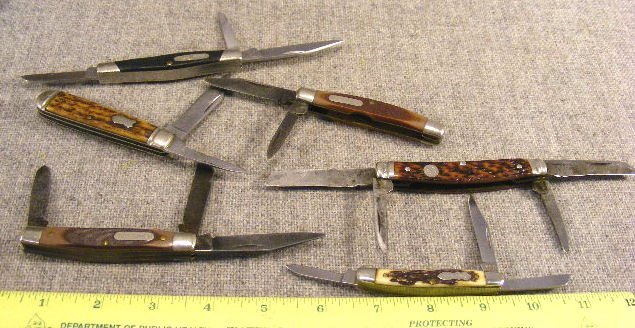 Lot of 6 folding pocket knives, Boker, 3 Schrade, : Lot of 6 folding pocket knives, Boker, 3 Schrade, Buck, Stainless Cutlery Co. (handle chipped & cracked on one side)