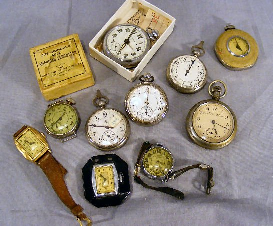 Lot of watches & pedometer, Defiance Connecticut: Lot of watches & pedometer, Defiance Connecticut Watch Co., New Haven, Harman, etc.