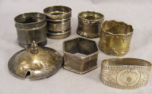 Sterling & silver napkin rings, most are marked, : Sterling & silver napkin rings, most are marked, some tested as silver. 4.6 ozt