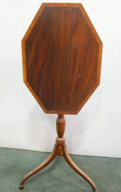 Mahogany tilt top candle stand, 28.5" high, top me: Mahogany tilt top candle stand, 28.5" high, top measures 22" X 15", 40.5" high up