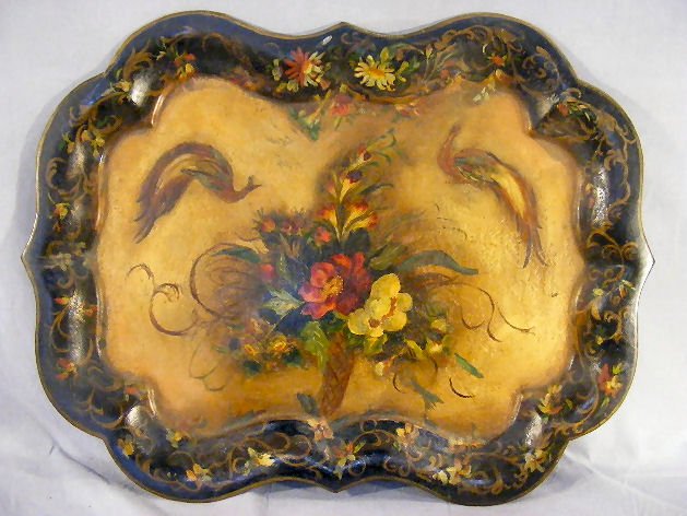 Large antique tole tray, center over painted - don: Large antique tole tray, center over painted - done well, 25" X 20"