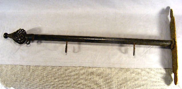 Antique iron sign bracket with wrought iron orname: Antique iron sign bracket with wrought iron ornamental tip, 38" long