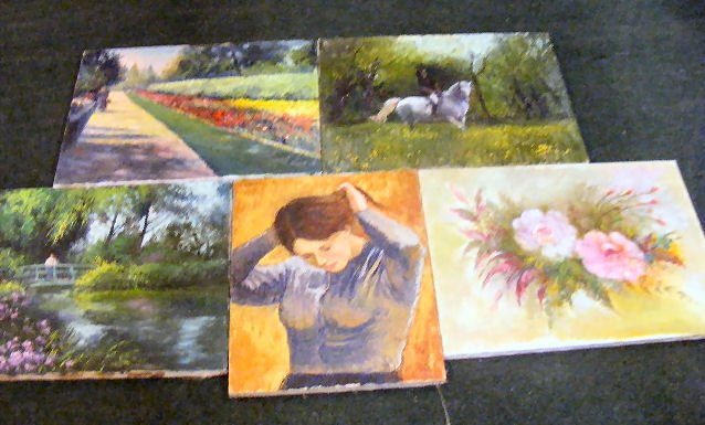 Lot of five oil paintings, by Jules Arnold, one si: Lot of five oil paintings, by Jules Arnold, one signed, four measure 24" x 18", portrait measures 20" X 16"