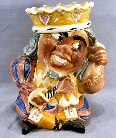 Red Wing pottery King of Tarts cookie jar, no chip: Red Wing pottery King of Tarts cookie jar, no chips or cracks, full color, 10" high, staining on interior bottom