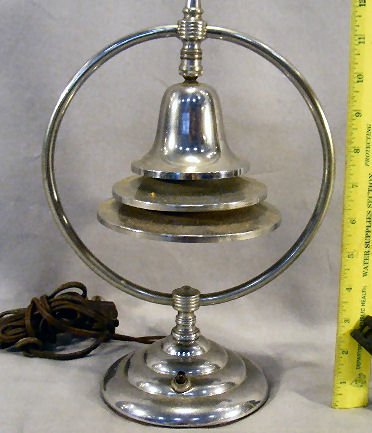 Chromed art deco desk lamp, adjustable shade, no v: Chromed art deco desk lamp, adjustable shade, no visible marks, needs new wire, 12.5" high