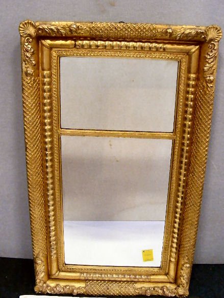Antique gilded mirror, 37.5" X 22", replaced glas: Antique gilded mirror, 37.5" X 22", replaced glass