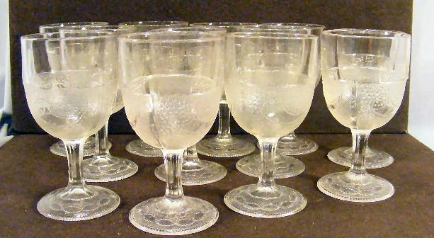 Powder & Shot flint pattern glass, 12 - 6" water: Powder & Shot flint pattern glass, 12 - 6" water goblets, all in good condition, no chips or cracks