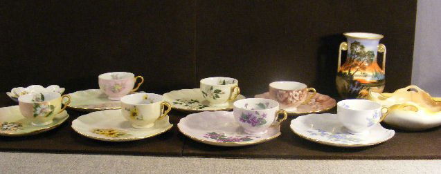 Lot including 2 Nippon bowls, Nippon vase and sev: Lot including 2 Nippon bowls, Nippon vase and seven unmarked tea cups and plates