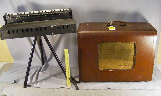 Gibson Clavioline amp and keyboard, 1984, chrome: Gibson Clavioline amp and keyboard, 1984, chrome frame in front of amp missing