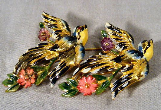 Coro Craft sterling duette pin. Enameled swallows: Coro Craft sterling duette pin. Enameled swallows circa 1950's 0.95 OZT