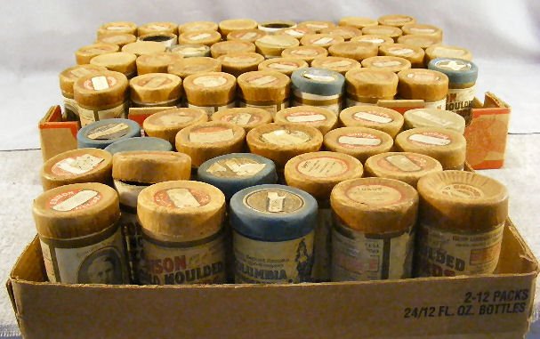 Lot of 65 Vintage Edison Cylinder records, lids m: Lot of 65 Vintage Edison Cylinder records, lids may not match records