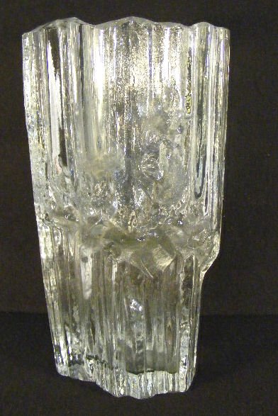 Ice Block Art Glass Vase Tapio Wirkkala Finland, sm: Ice Block Art Glass Vase Tapio Wirkkala Finland, small flake on inner top rim, scratches on bottom, 13" high