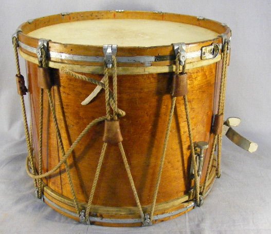 Drum labeled "Henry Eisele Bass and Snare Drums Ne: Drum labeled "Henry Eisele Bass and Snare Drums New York", on interior and "Bought in 1885 by E.J. McKee", birds eye maple, 14" high, 17.5" diameter