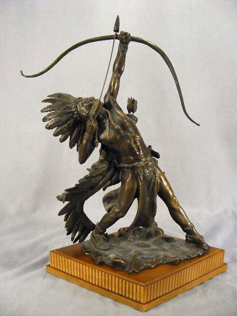 Lincoln Fox bronze, native American with bow, 16": Lincoln Fox bronze, native American with bow, 16" high, 1988