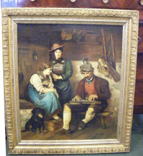 Framed German oil painting on canvas, signed E. M: Framed German oil painting on canvas, signed E. Muller, 25" X 29.5" image