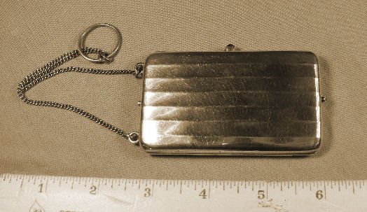 Silver Continental compact, German engraving (Chr: Silver Continental compact, German engraving (Christmas), dated 1919, mirror is spotted.