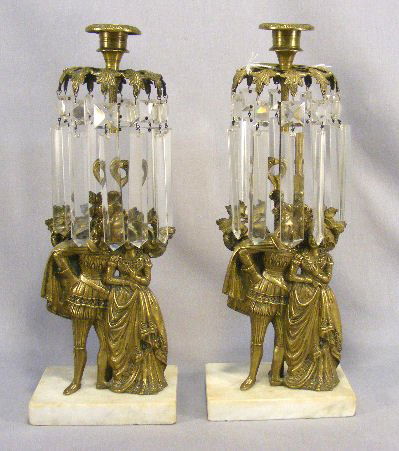Pair of brass Victorian girandoles, 14.25" tall: Pair of brass Victorian girandoles, 14.25" tall