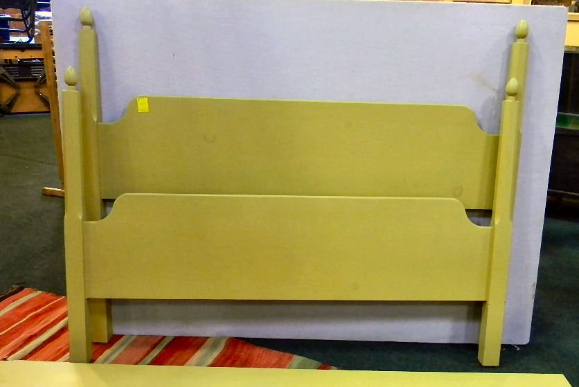 Painted pine bed, 65" wide 51" high, rails 81" lo: Painted pine bed, 65" wide 51" high, rails 81" long