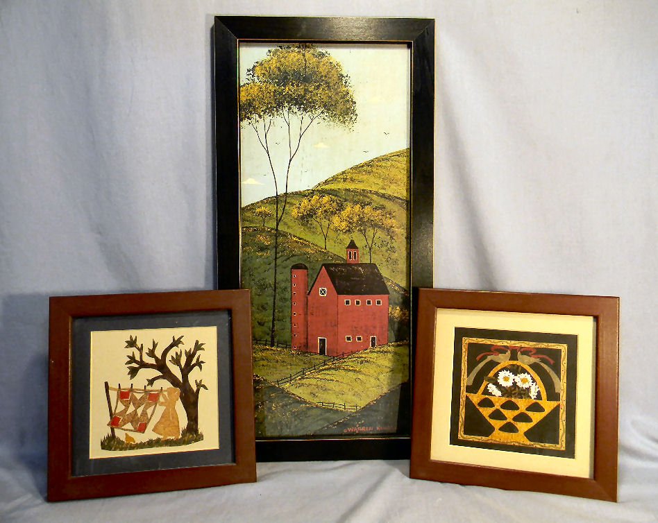 Two scissor cut images by Rhonda Hinsdale and 21": Two scissor cut images by Rhonda Hinsdale and 21" X 9" print by Warren Kimble