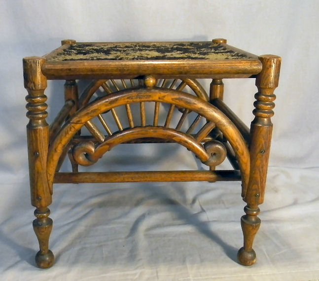 Oak bent wood stick & ball footstool: Oak bent wood stick & ball footstool, 15" X 15", 14" high