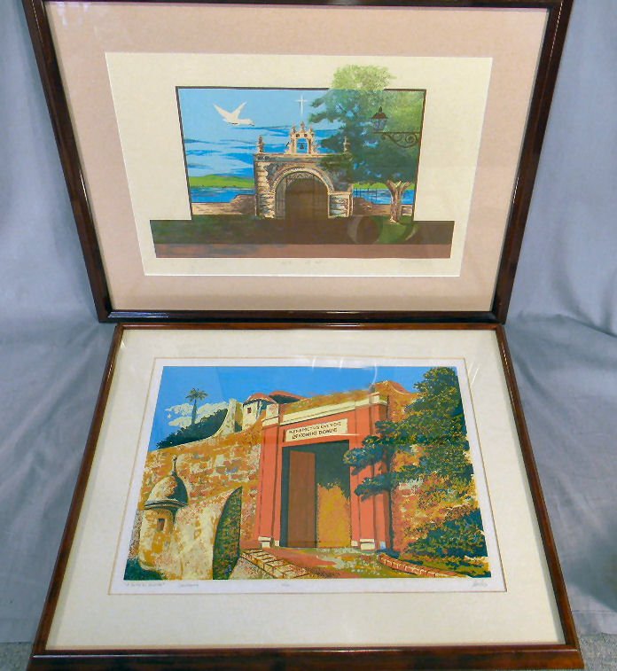 Two silk screen prints, one by Manuel Garcia Fonte: Two silk screen prints, one by Manuel Garcia Fonteboa, Chapel of the Christ of Health 7/30 with certificate, image size 12" X 17.5" together with silkscreen print by Felix Rodriguez Baez "La Puerta de