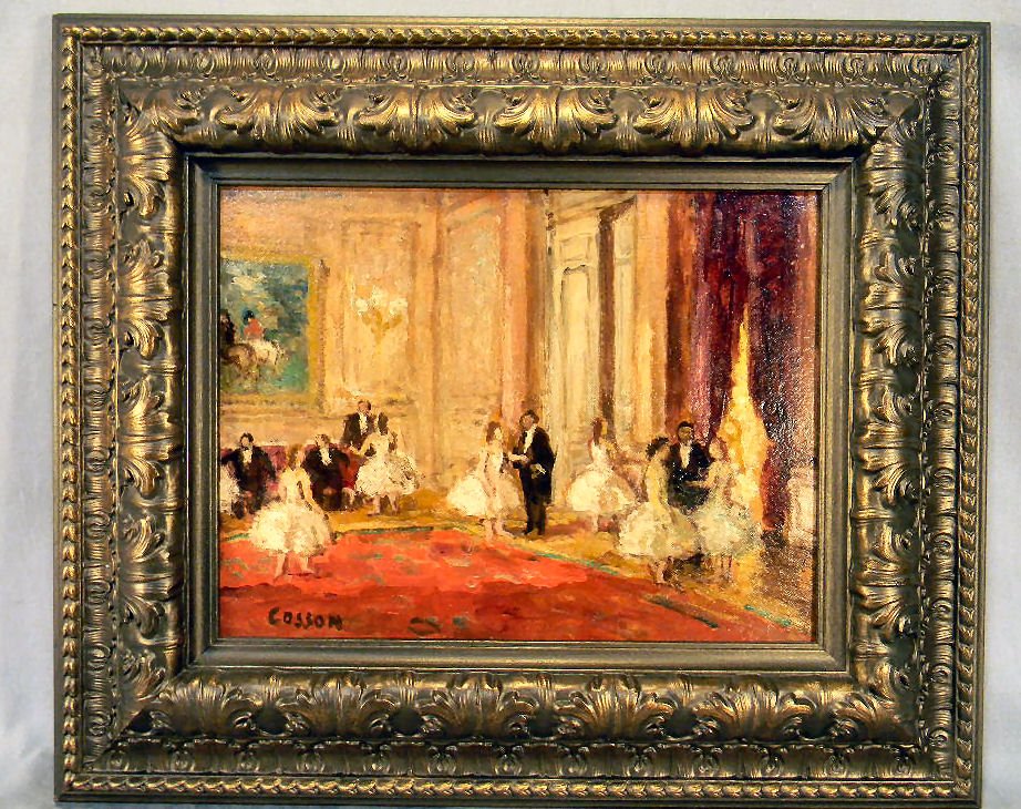 Oil painting on artist board by Jean Louis Marcel: Oil painting on artist board by Jean Louis Marcel Cosson "Apres Le Ballet" 1920, 11.5" X 20" image
