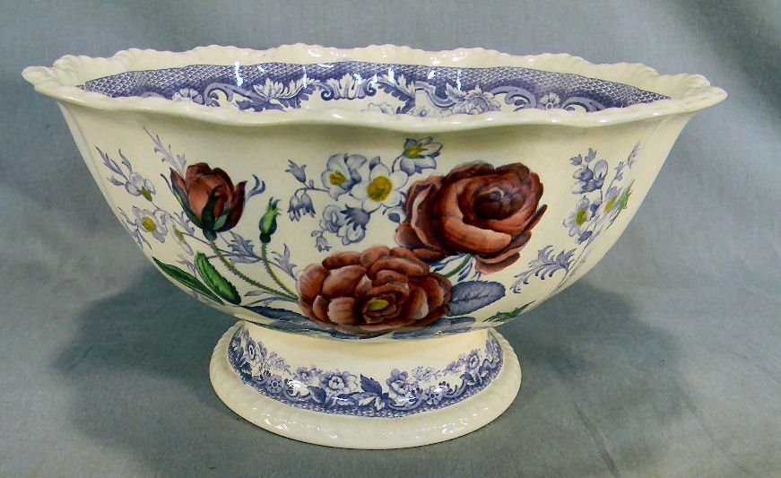 Copeland Spode Mayflower footed bowl, no chips, cr: Copeland Spode Mayflower footed bowl, no chips, cracks or crazing, no utensil marks, 11.5" wide & 6" high