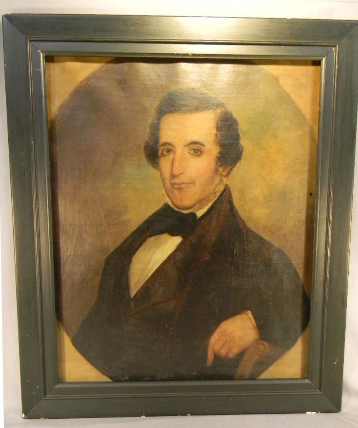 19th century American portrait of gentleman, oil: 19th century American portrait of gentleman, oil painting on canvas, unsigned, no repairs, image size 25" X 30"