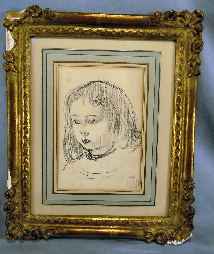 Claude Schuffeneker, charcoal "Head of Boy", foxi: Claude Schuffeneker, charcoal "Head of Boy", foxing, Sotheby's sale label attached to back.Image 5 1/2" x 8", frame as is.
