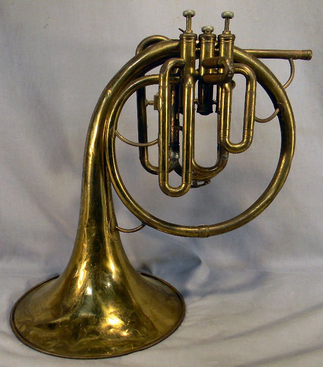 Bellmore French horn: Bellmore French horn, no mouth piece, all over dents, sold "as is"