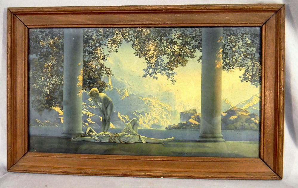 Maxfield Parrish print, "Daybreak", foxing, 17" x: Maxfield Parrish print, "Daybreak", foxing, 17" x 9 3/4" image