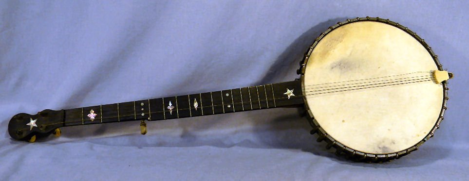 Estate five string open back banjo, pearl inlay, n: Estate five string open back banjo, pearl inlay, no warping or cracks, missing three hooks