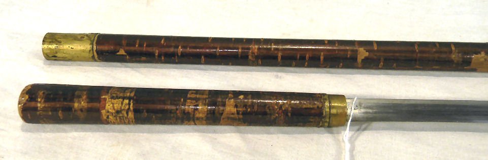 Sword stick cane, birch wrapped shaft, Japan circ: Sword stick cane, birch wrapped shaft, Japan circa 1900, missing tip, 35" overall, 19" single edge blade.