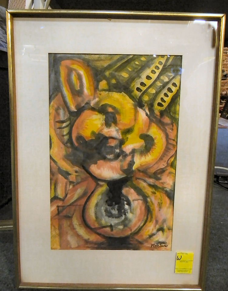 Vicente Rego Monteiro abstract water color painti: Vicente Rego Monteiro abstract water color painting, flower vase, 10.5" X 17" image, signed lower right, excellent condition