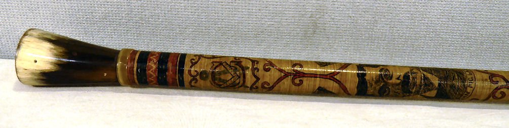 Masonic leather washer cane decorated with five p: Masonic leather washer cane decorated with five portraits, Dunlap, McAllister, McLane, Richardson & Bartlett, 35" long, missing cap on horn handle