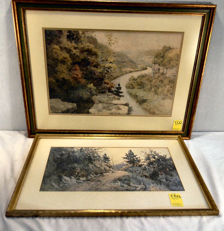 Two prints, framed & matted, largest measures 28.: Two prints, framed & matted, largest measures 28.5" X 22". Each with artist signature Paul Sawyier.