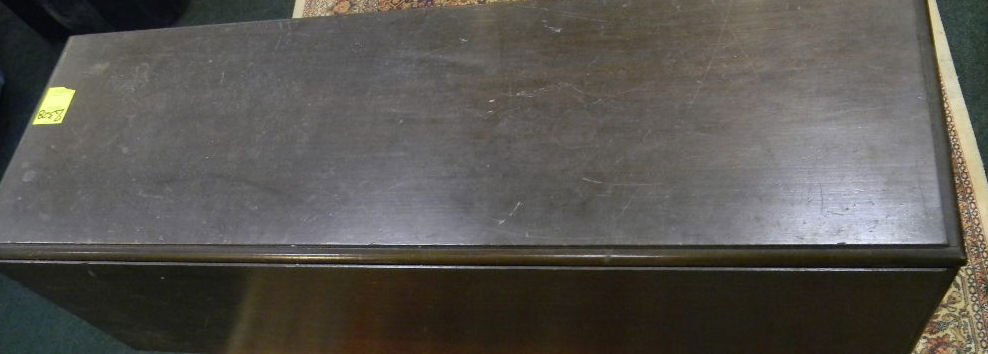 Reproduction mahogany drop leaf table, may be Wal: Reproduction mahogany drop leaf table, may be Wallace Nutting, finish rough, 28"high, 36" long, 12" wide plus 10.5" drop leaves.