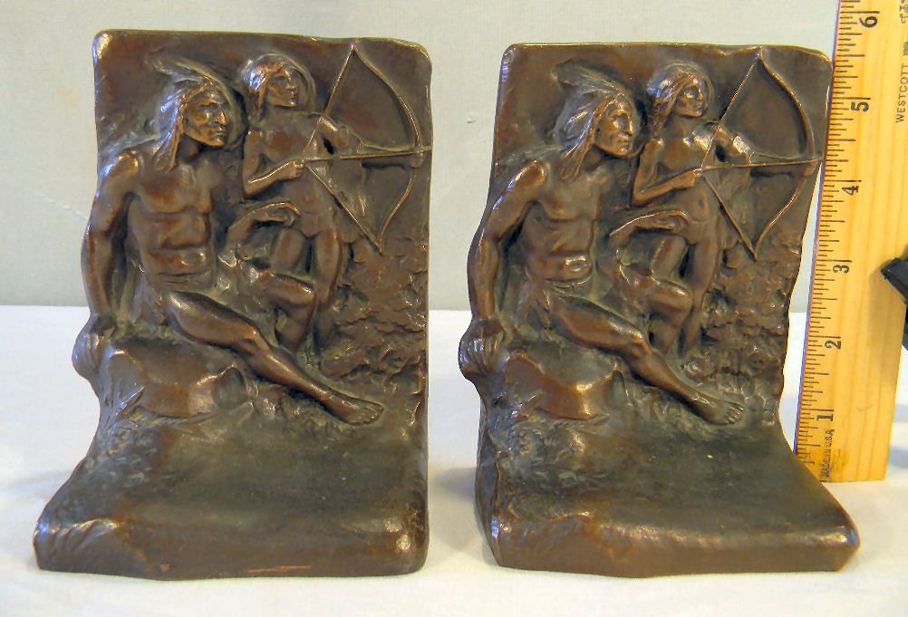 Pair of Wieldlich Brothers bronze bookends, Native Amer: Pair of Wieldlich Brothers bronze bookends, Native American Indian theme, excellent condition, numbered 644