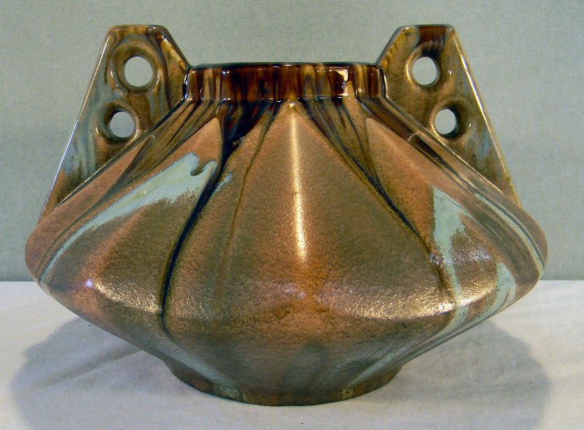 Belgium Faience modern styled handled bulbous bowl, exc: Belgium Faience modern styled handled bulbous bowl, excellent condition, no chips, cracks or repairs