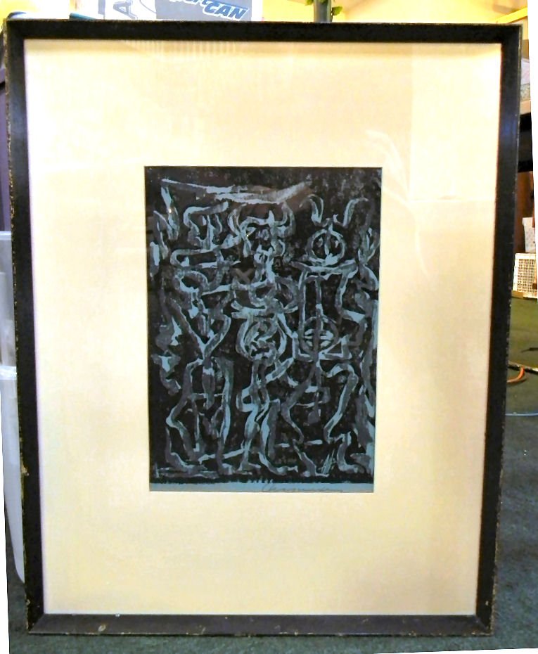 Woodcut print "Three Personages" by Adja Yunkers, 11" X: Woodcut print "Three Personages" by Adja Yunkers, 11" X 15.5" image size