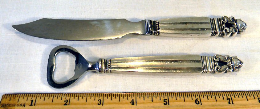 Georg Jensen Denmark sterling handled bottle opener and: Georg Jensen Denmark sterling handled bottle opener and master butter knife, no monograms