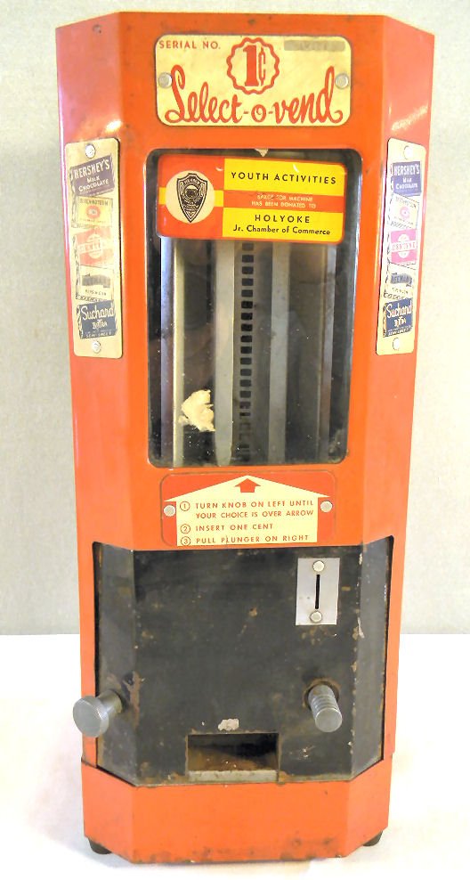 Select-O-Vend candy & gum dispenser / trade stimulator,: Select-O-Vend candy & gum dispenser / trade stimulator, 18" high, no key, no dents or breaks, minor scuffs and scratches, not operating