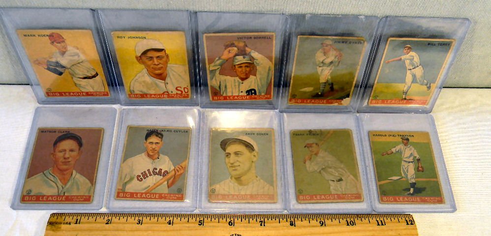 Baseball cards, lot of ten 1930's Big League Chewing Gu: Baseball cards, lot of ten 1930's Big League Chewing Gum cards