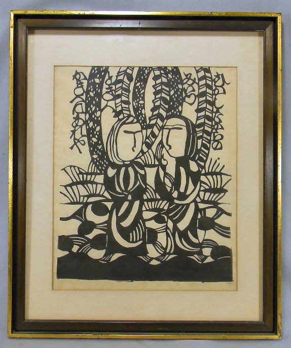Shiko Munakata (1903-1975) woodcut circa 1954, image: Shiko Munakata (1903-1975) woodcut circa 1954, image size 14" X 11"